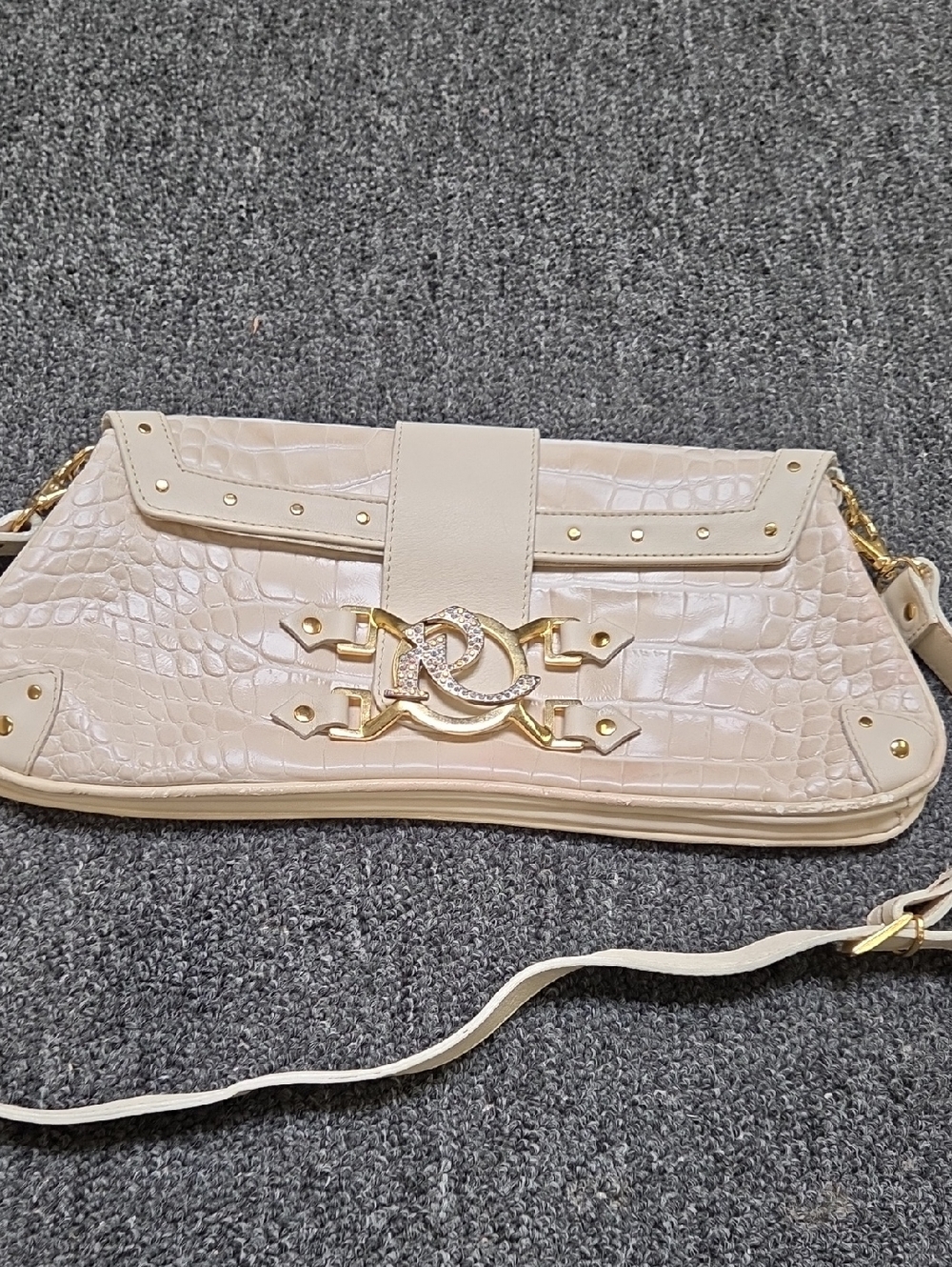 Ripani Croc-Embossed Crossbody Bag with Gold Accent